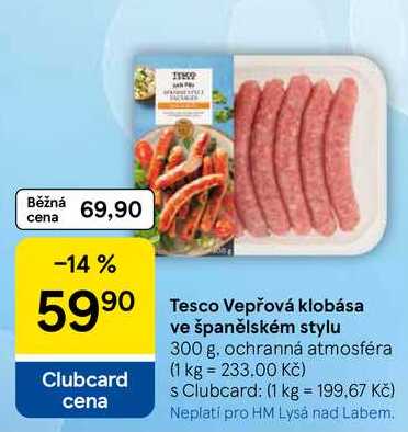 Tesco Vepřová klobása ve španělském stylu, 300 g