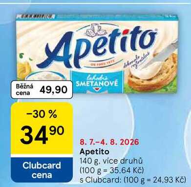 Apetito tavený sýr, 140g, vybrané druhy