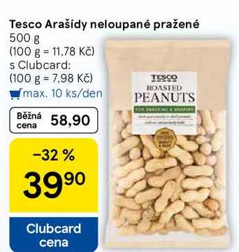Tesco Arašídy neloupané pražené, 500 g