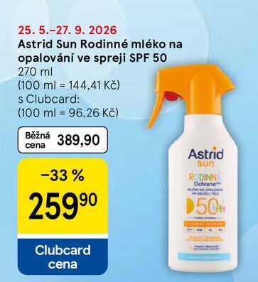 Astrid Sun Rodinné mléko na opalování ve spreji SPF 50, 270 ml