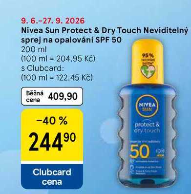 Nivea Sun Protect & Dry Touch Neviditelný sprej na opalování SPF 50, 200 ml Tesco
