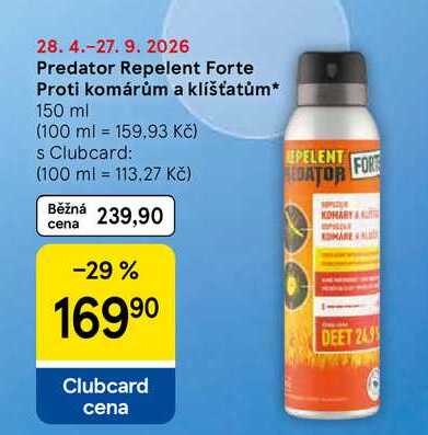 Predator Repelent Forte Proti komárům a klíšťatům, 150 ml Tesco