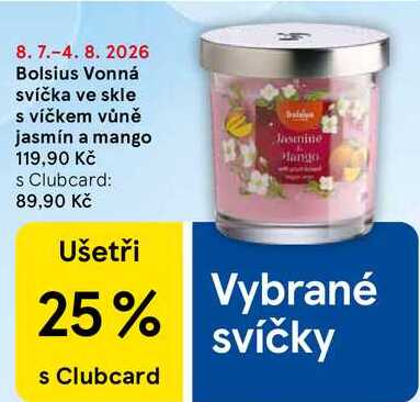 Bolsius Vonná svíčka ve skle s víčkem vůně jasmín a mango