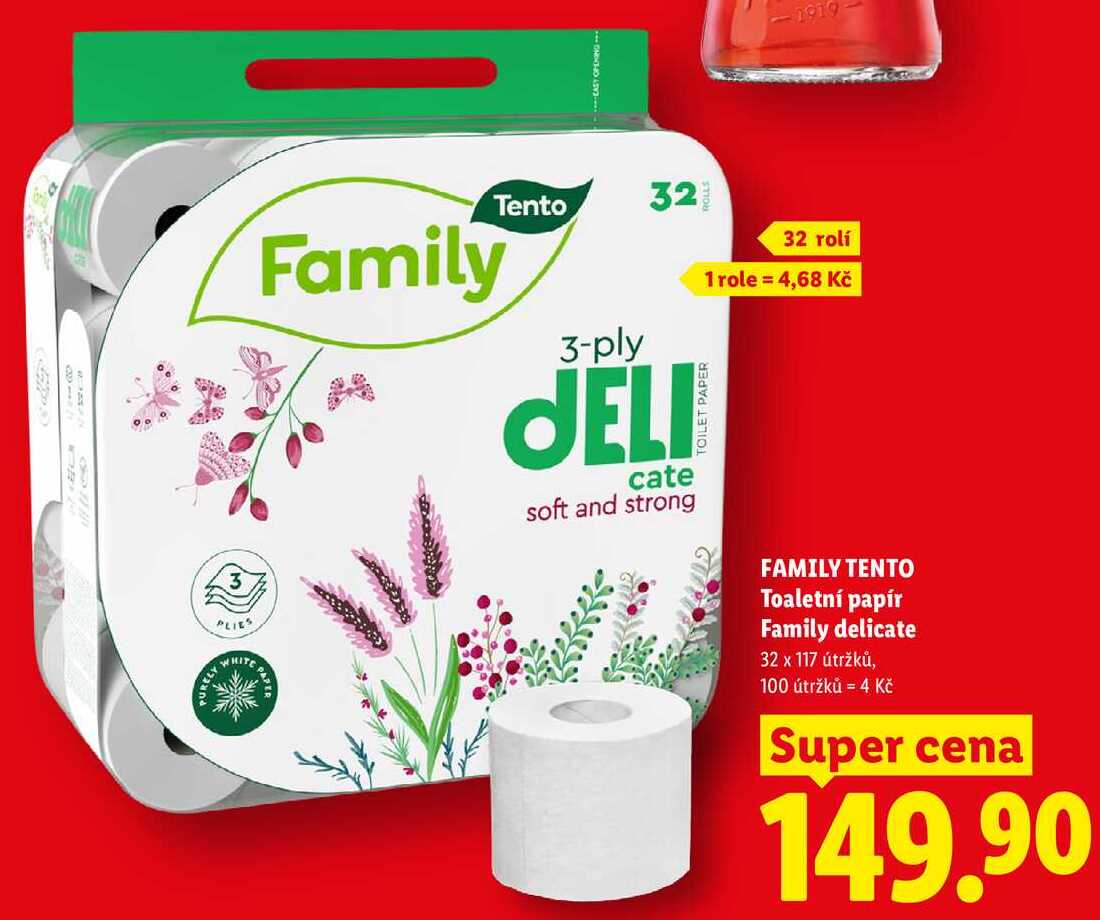 FAMILY TENTO Toaletní papír Family delicate, 32 x 117 útržků