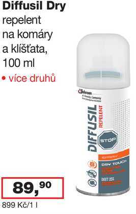 Diffusil Dry repelent na komáry a klíšťata, 100 ml 