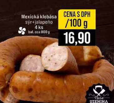 Mexická klobása sýr+jalapeño 4 ks bal.cca 800 g 100g