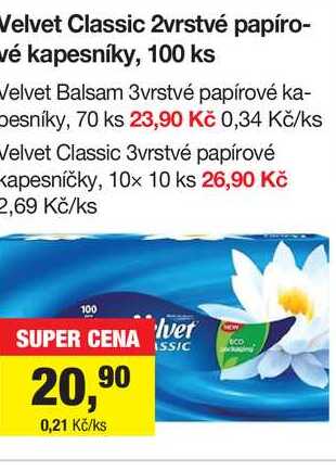 Velvet Classic 2vrstvé papírové kapesníky, 100 ks