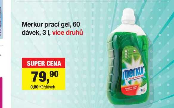 Merkur prací gel, 60 dávek, 3 l, více druhů
