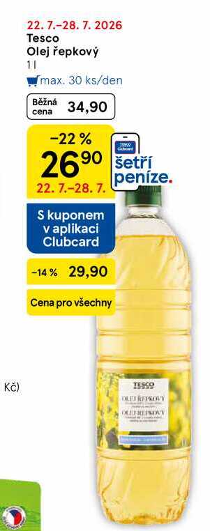 Tesco Olej řepkový, 1 l