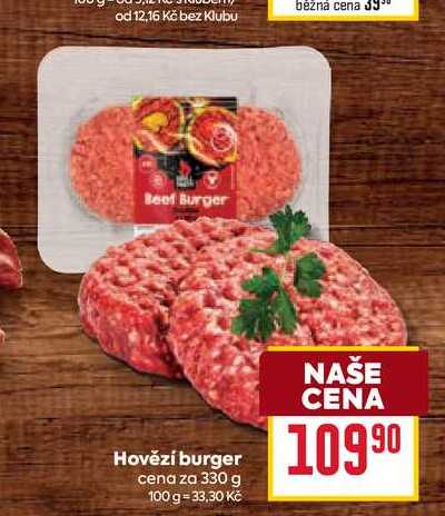 Hovězí burger cena za 330 g
