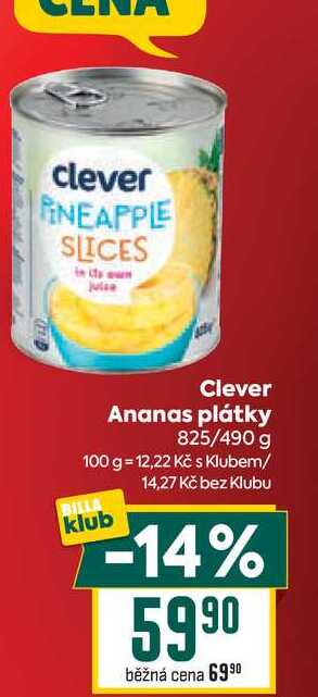 Clever Ananas plátky 825/490 g