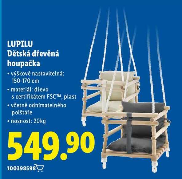 LUPILU Dětská dřevěná houpačka
