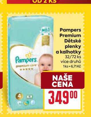 Pampers premium Dětské plenky a kalhotky 32/72 ks BILLA