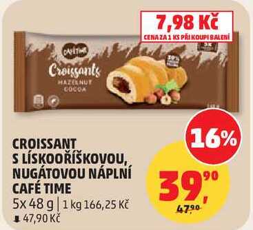 CROISSANT S LÍSKOOŘÍŠKOVOU, NUGÁTOVOU NÁPLNÍ CAFÉ TIME, 5x 48 g