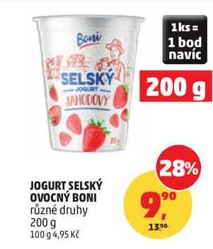 JOGURT SELSKÝ OVOCNÝ BONI různé druhy, 200 g
