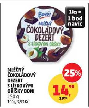 MLÉČNÝ ČOKOLÁDOVÝ DEZERT S LÍSKOVÝMI OŘÍŠKY BONI, 150 g