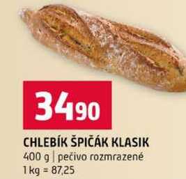 CHLEBÍK ŠPIČÁK KLASIK 400 g pečivo rozmrazené