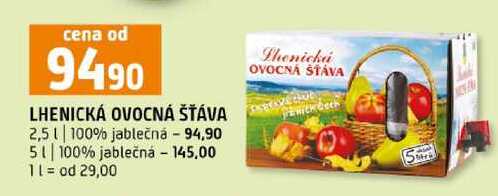 LHENICKÁ OVOCNÁ ŠŤÁVA 2,5l 100% jablečná 5l 100%