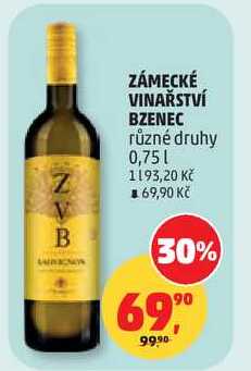 ZÁMECKÉ VINAŘSTVÍ BZENEC různé druhy, 0,75 l