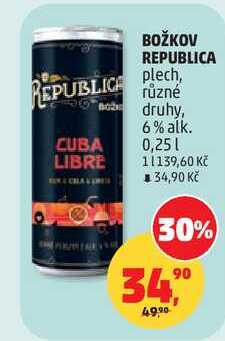 BOŽKOV REPUBLICA plech, různé druhy 6% alk., 0,25 l