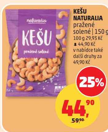 KEŠU NATURALIA pražené solené, 150 g