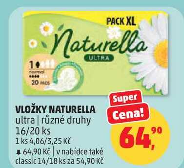 VLOŽKY NATURELLA ultra různé druhy, 16/20 ks