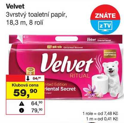Velvet 3vrstvý toaletní papír, 8 rolí