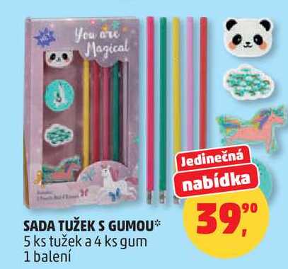 SADA TUŽEK S GUMOU, 5 ks tužek a 4 ks gum