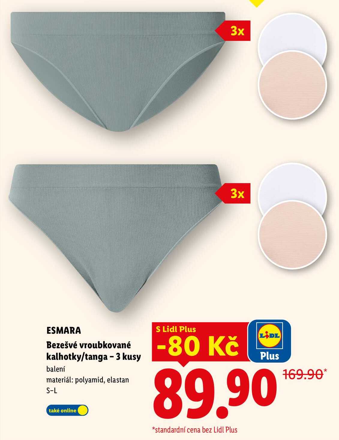 ESMARA Bezešvé vroubkované kalhotky/tanga - 3 kusy