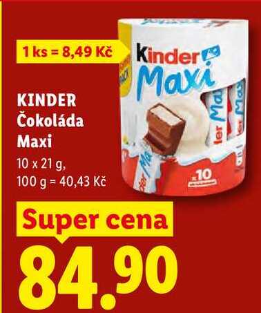 KINDER Čokoláda Maxi, 10x 21 g