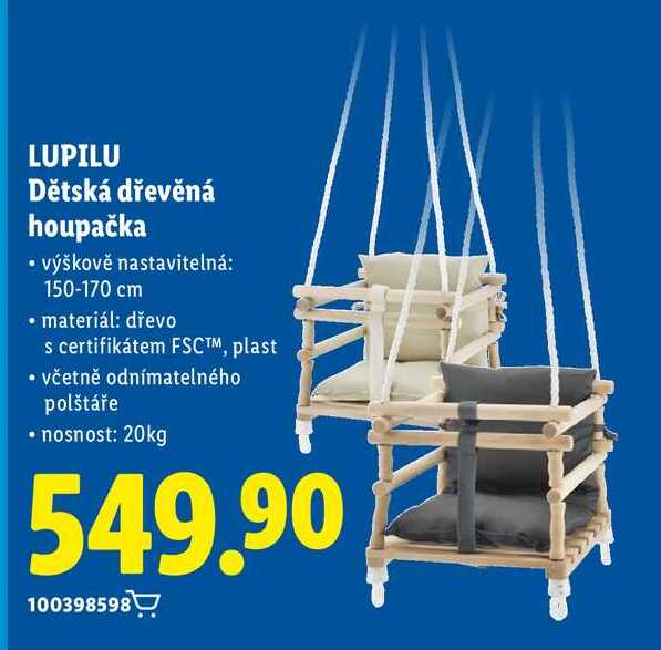 LUPILU Dětská dřevěná houpačka 