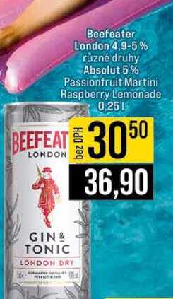Beefeater London 4,9-5% různé druhy Absolut 5% Passionfruit Martini Raspberry Lemonade 0,25l
