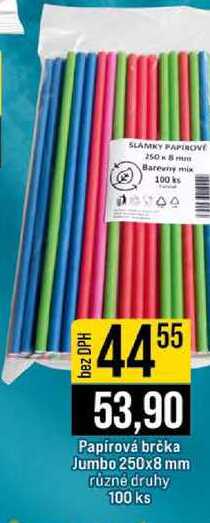 Papírová brčka Jumbo 250x8 mm různé druhy 100 ks