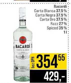 Bacardi Carta Blanca 37,5% Carta Negra 37,5% Carta Oro 37,5% Razz 27% Spiced 35% 1l