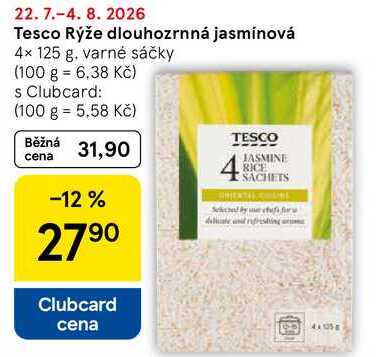 Tesco Rýže dlouhozrnná jasmínová, 4× 125 g