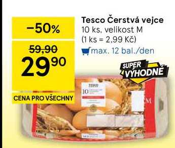 Tesco Čerstvá vejce, 10 ks, velikost M 