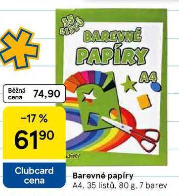 Barevné papíry, A4, 35 listů, 80 g, 7 barev 