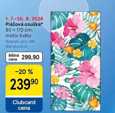 Plážová osuška, 80 x 170 cm. motiv květy Tesco