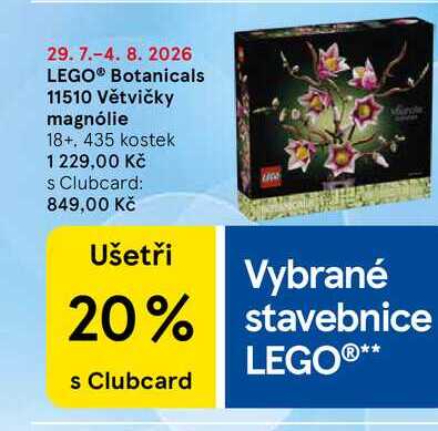 LEGO® Botanicals 11510 Větvičky magnólie 18+, 435 kostek Tesco