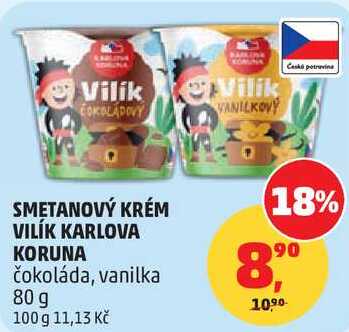 SMETANOVÝ KRÉM VILÍK KARLOVA KORUNA čokoláda, 80 g