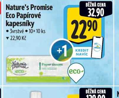 Nature's Promise Eco Papírové kapesníky 3vrstvé  10×10 ks   