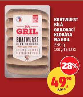 BRATWURST BÍLÁ GRILOVACÍ KLOBÁSA NA GRIL, 330 g