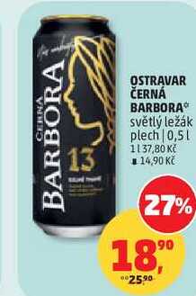OSTRAVAR ČERNÁ BARBORA světlý ležák plech, 0,5 l 