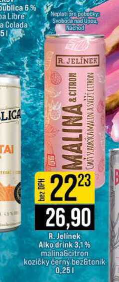 R. Jelínek Alko drink 3,1% malina&citron kozičky černý bez&tonik 0,25l 