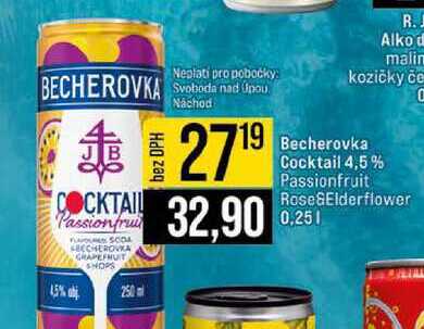 Becherovka Cocktail 4,5% Passionfruit Rose&Elderflower 0,25l