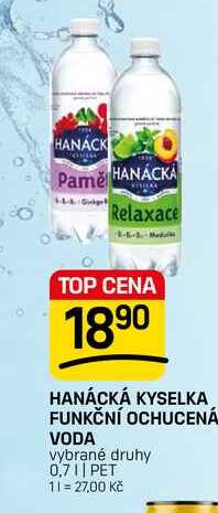 HANÁCKÁ KYSELKA FUNKČNÍ OCHUCENÁ VODA vybrané druhy 0,7l