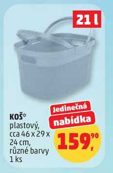 KOŠ plastový, cca 46x29x 24 cm, různé barvy, 1 ks Penny Market