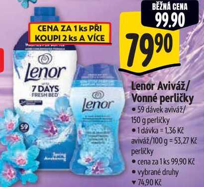 Lenor Aviváž/Vonné perličky, 59 dávek aviváž/150 g perličky