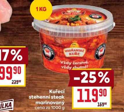 Kuřecí stehenní steak marinovaný cena za 1000 g 