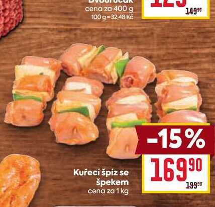 Kuřecí špíz se špekem cena za 1 kg 